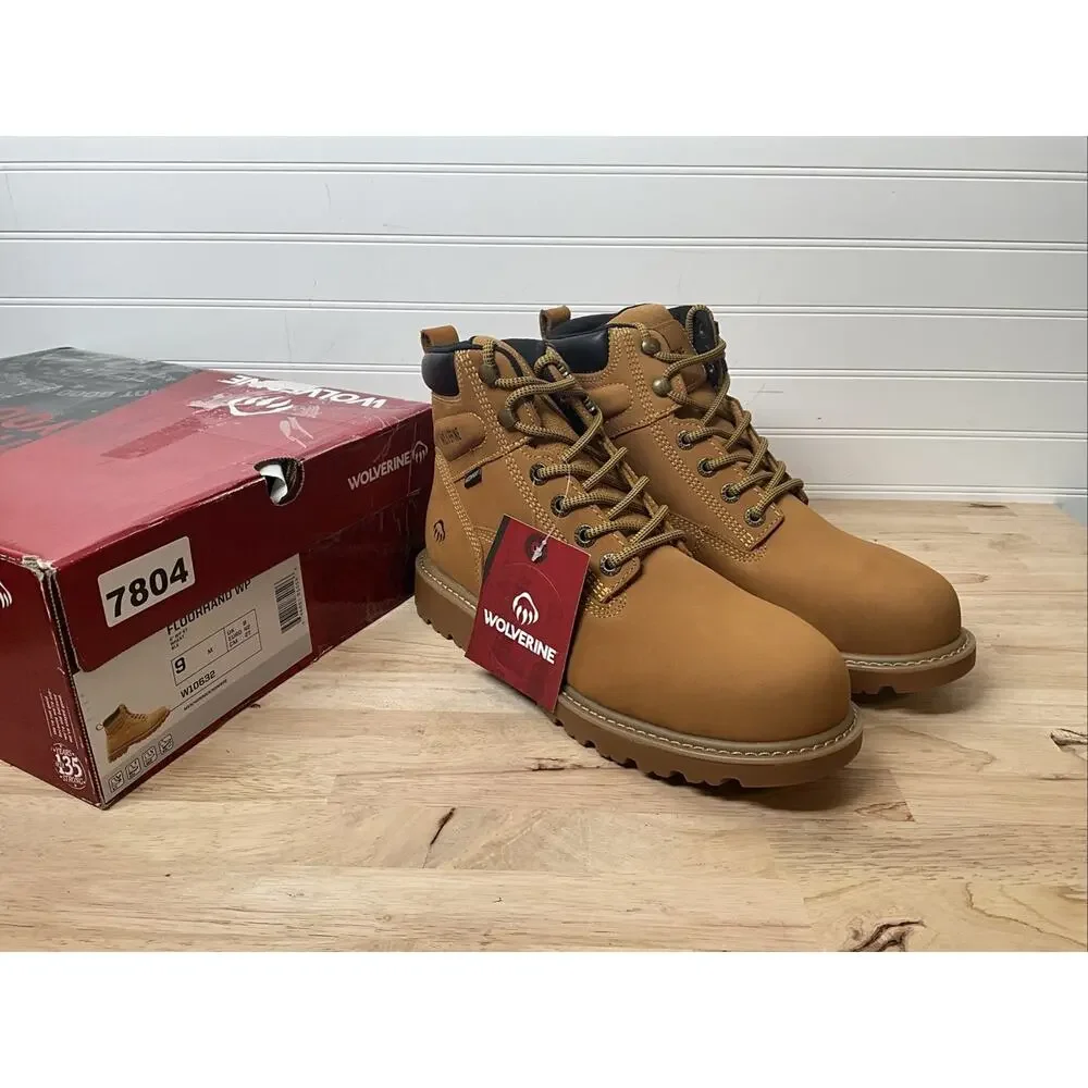 Size 9 Wolverine Men’s Floorhand Waterproof 6” Steel-Toe Work Boot, WHEAT, NEW - Picture 1 of 8